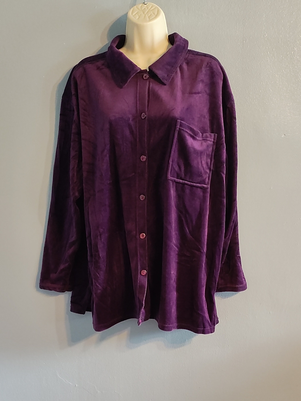 Extra Touch International Women's Velvet Button-Up Blouse in Deep Purple